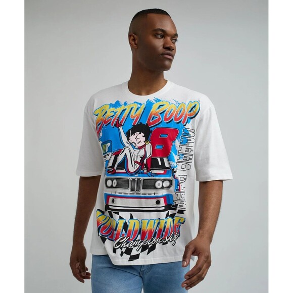 Betty Boop Reason Men’s White Racing Short Sleeve Graphic T-Shirt  Tee XXL - Picture 7 of 10